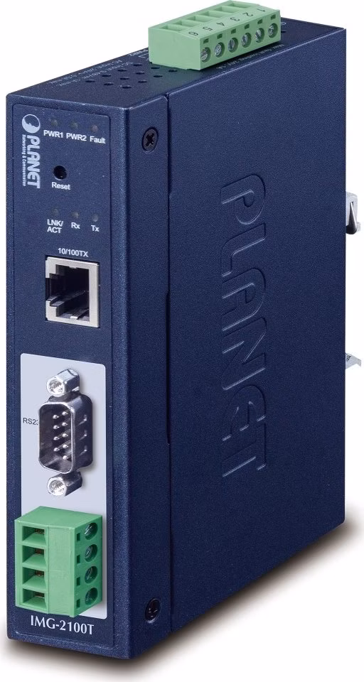 Planet MODBUS průmyslová brána RS-232/422/485 na IP, 1x COM, 100Base-TX, RTU/ACSII, -40až+75°C, 9-48VDC, IP30