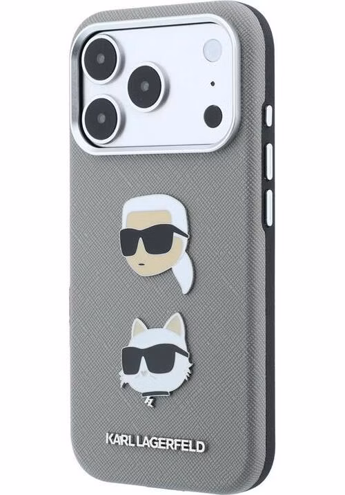 Karl Lagerfeld PU Semi Wrap Saffiano K&amp;CH Heads kryt iPhone 18 Pro Max šedá