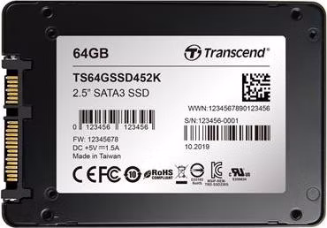 TRANSCEND SSD452K 64GB Industrial (3K P/E) SSD disk 2.5" SATA3, 3D TLC, Aluminium case, 560MB/s R, 520 MB/W, černý