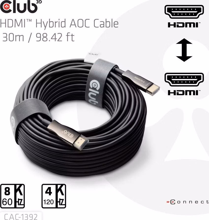 Club3D Kabel aktivní hybridní optický HDMI 2.1 8K60Hz/4K120Hz, (M/M), 30m