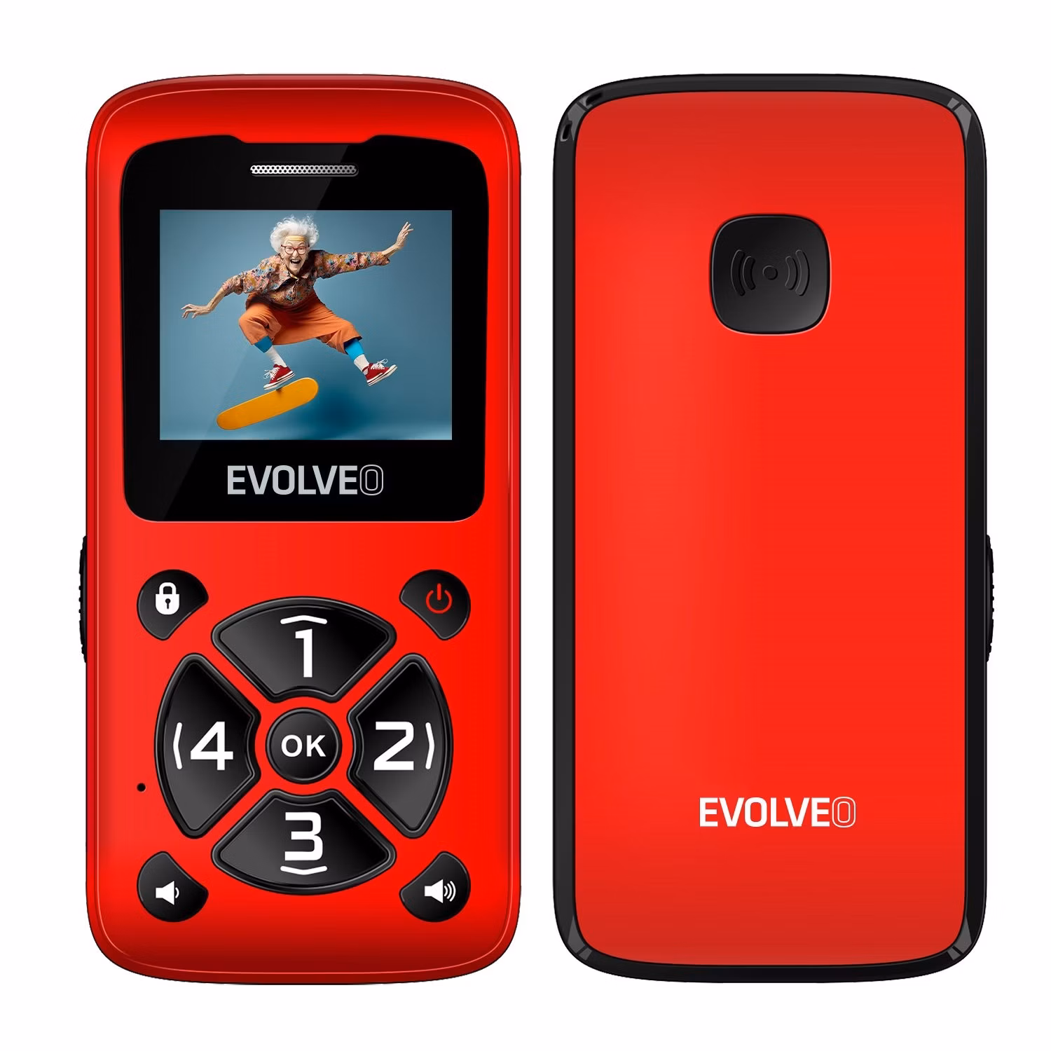 EVOLVEO EasyPhone ID, mobilní telefon pro seniory, červená