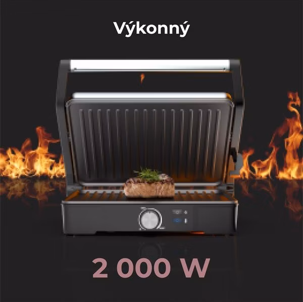 AENO Elektrický gril EG2, 2000 W, regulácia teploty, maximálny uhol otvorenia -180°, 290*234 mm