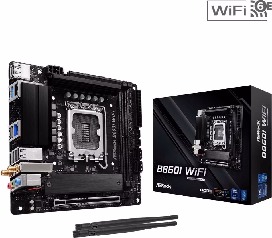 ASRock B860I WiFi / Intel B860 / LGA1851 / 2x DDR5 / 2x M.2 / HDMI / DP / USB-C / WiFi / Mini-ITX