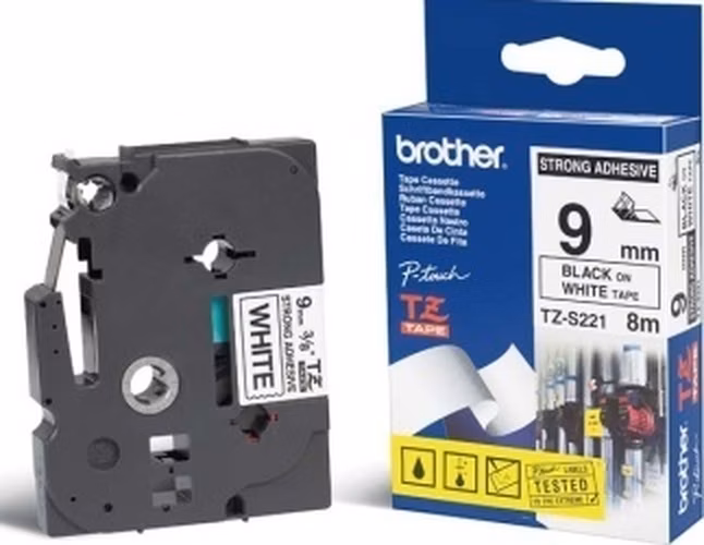 Brother - TZe-S221, bílá / černá (9mm, extrémně adh.)