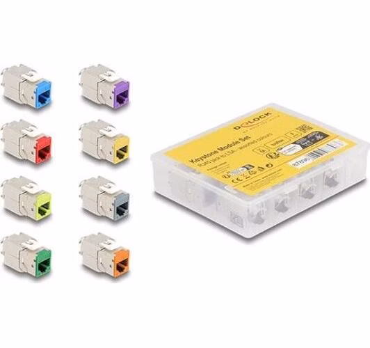 Delock Modul Keystone ze zásuvkového konektoru RJ45 na LSA Cat.6A, beznástrojový, různé barvy, sada 8 kusů
