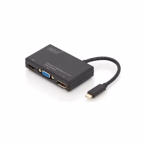 DIGITUS Převodník USB AV 4K Multiport 4v1 0,2 m, vstup: USB typ C, výstup: DP + HDMI + DVI + VGA