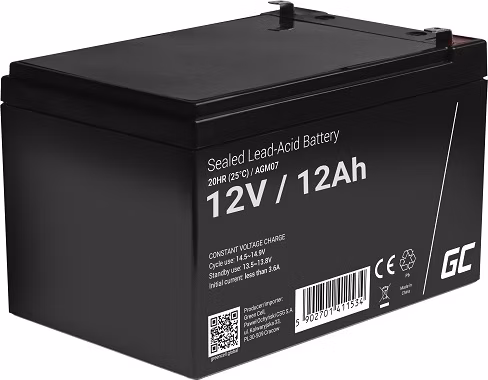 Green Cell AGM VRLA 12V 12Ah maintenance-free battery for the alarm system, cash register, toys