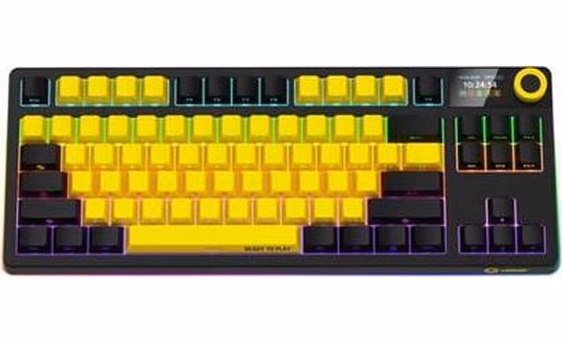 Lorgar KBP70TKLW, Pro bezdrôtová mechanická herná klávesnica, 2.4 GHz/ BT 5.0, Displej, multim. tlač., US layout, žltá