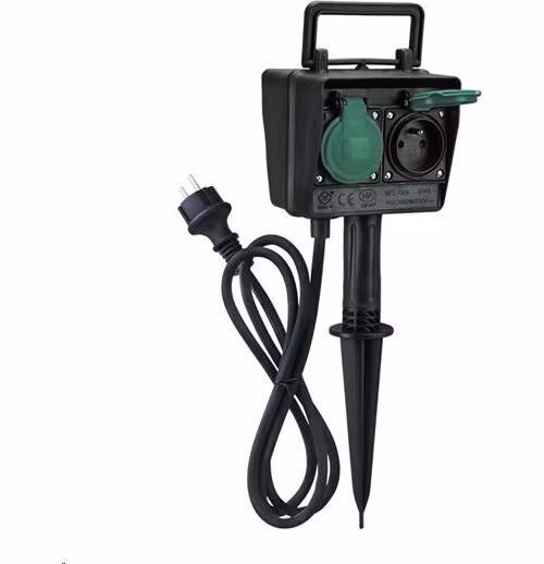 Solight zahradní sloupek IP44, 2 zásuvky + časový spínač, gumový kabel 1,5m