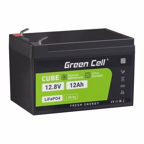 Green Cell Baterie LiFePO4 12,8V 12Ah 153,6Wh LFP lithiová baterie 12V s BMS pro sekačku na trávu, dětskou koloběžku, UPS skútr