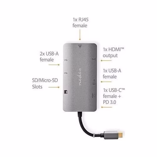 Nedis CCBW64240AT02 - Dokovací Stanice | USB 3.2 Gen 1 | USB-C™ Zástrčka | Micro SD / RJ45 Zásuvka / SD / USB-C™ Zásuvka