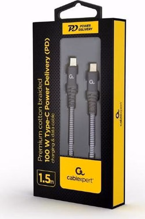 Gembird kábel nabíjací USB-C (M) na USB -C (M), 100W, prémiový, opletený, 1.5 m, čierny