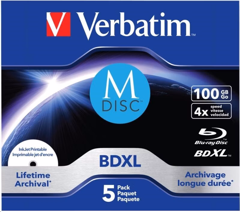 VERBATIM MDisc BDXL (5-pack)Jewel/4x/100GB