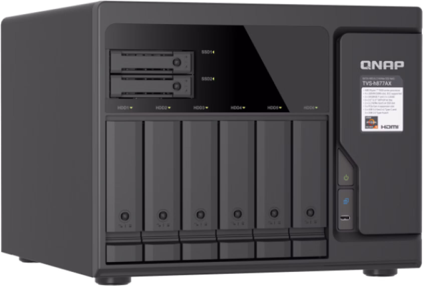 QNAP TVS-h877AX-R5-16G (AMD Ryzen 5, 16GB DDR5 RAM, 6x 3,5" + 4x 2,5", 3x PCIe, 2x 2,5GbE, 2x 10GbE)