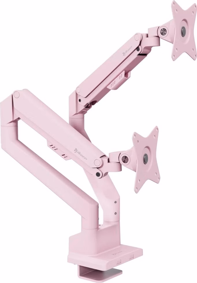 AROZZI ALZARE NEO DUO Pink/ stolní držák pro 2 monitory/ plynový píst/ kovový/ růžový