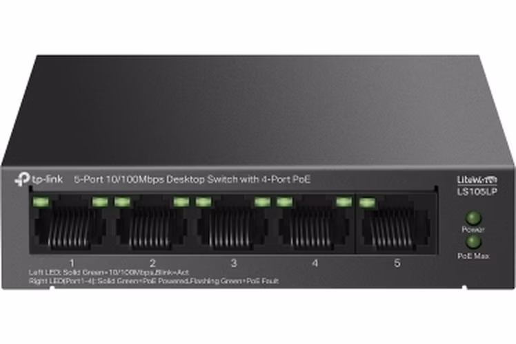5-Port 10/100 Mbps Desktop Switch with 4-Port PoE PORT: 4× 10/100 Mbps PoE Ports, 1× 10/100 Mbps Non-PoE Port SPEC: 802.