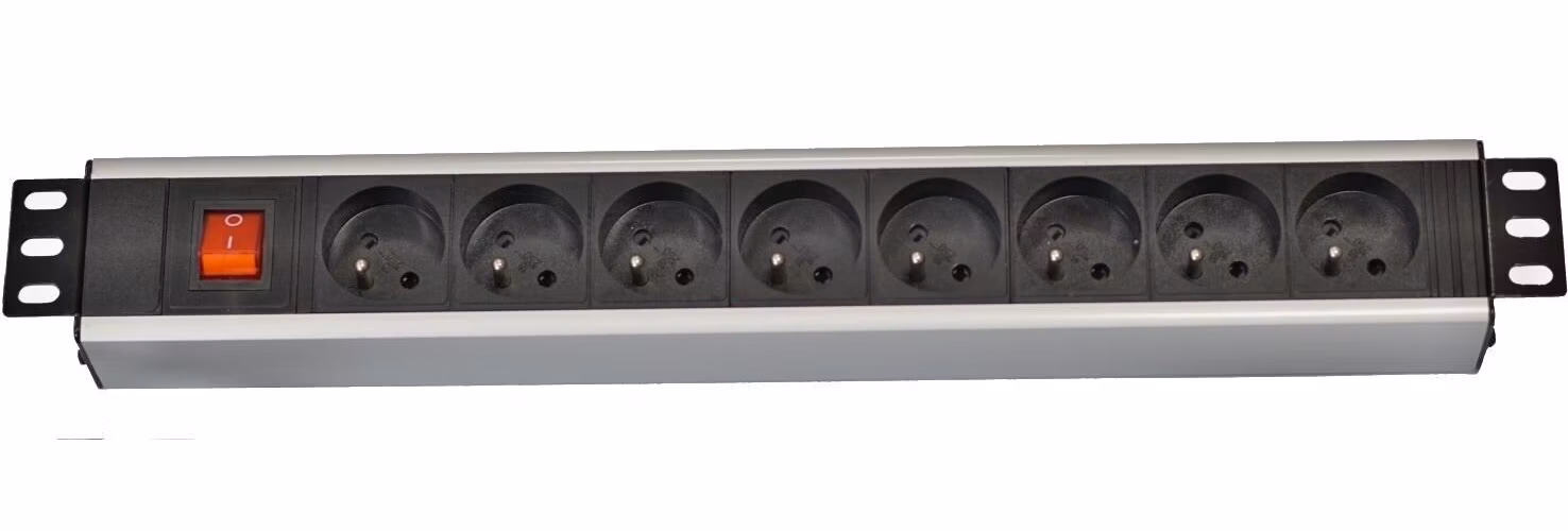 19" rozvodný panel LEXI-Net 8x230V, ČSN, vypínač, indikátor napětí, kabel 3m, 1U