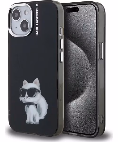 Karl Lagerfeld IML Aquarelle Choupette kryt iPhone 15 čierny
