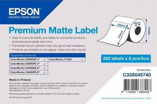EPSON Premium Matte Label - Die-Cut Roll: 105mm x 210mm, 282 labels