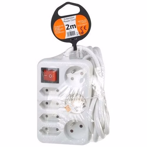 Solight predlžovací prívod, 7 zásuviek, biely, vypínač, 2m