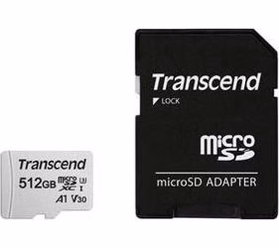 Transcend 512GB microSDXC 300S UHS-I U3 V30 A1 (Class 10) paměťová karta (s adaptérem), 95MB/s R, 40MB/s W