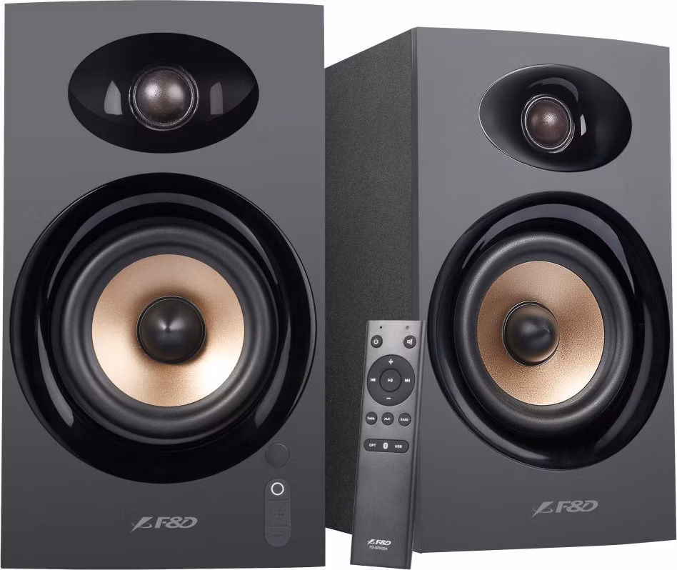 FENDA F&amp;D repro R23BT/ 2.0/ 40W/ dřevěné/ BT/ Optický/ USB vstup/ dálkové ovládání/ černé