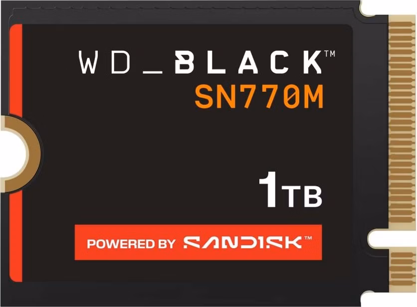 WD BLACK SSD NVMe 1TB PCIe SN770M Powered by SanDisk, Gen4 8 Gb/s, (R:5150, W:4900MB/s) M.2 2230-S3-M