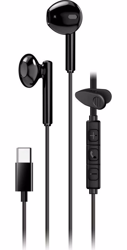 Genius HS-M366 Headset, drátový, do uší, mikrofon, ovládání hlasitosti, 360° rotační klip, USB-C, černý