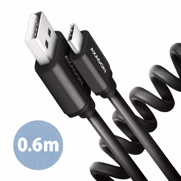 AXAGON BUCM-AM10TB, TWISTER kábel USB-C USB-A, 0.6 m, USB 2.0, 3A, ALU, tpe, čierna