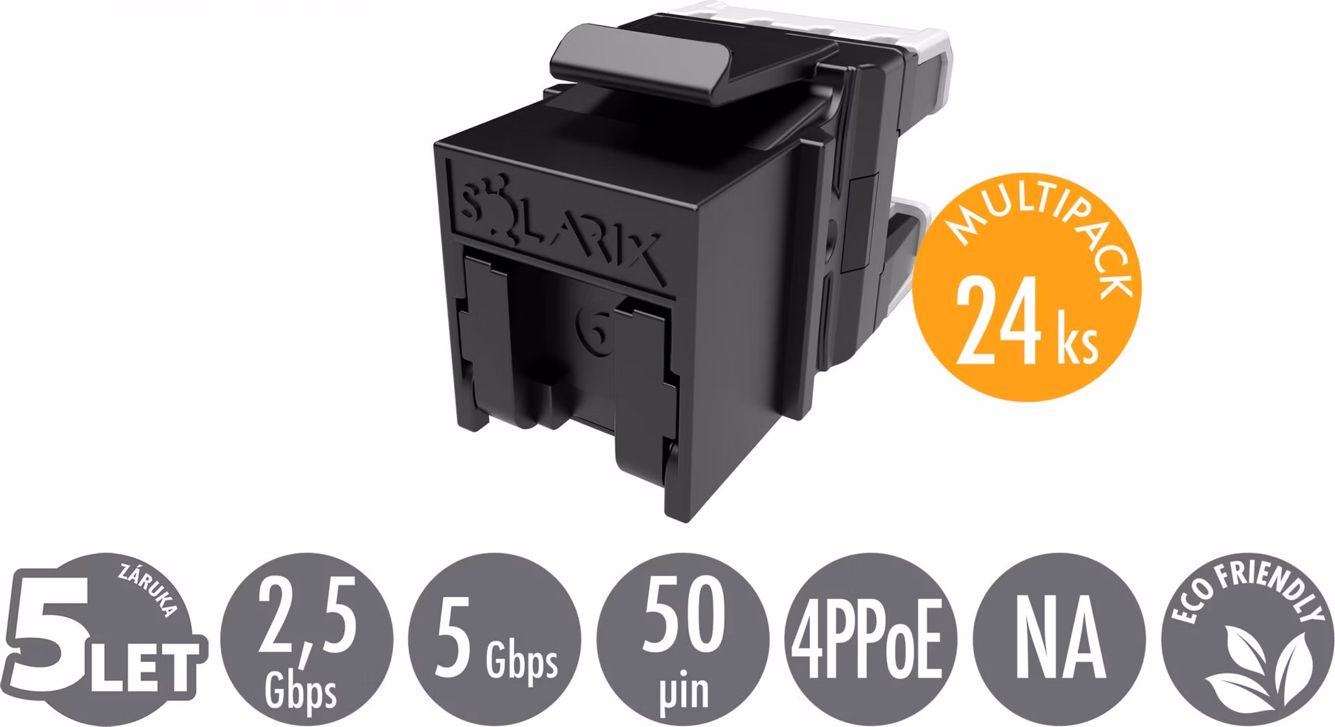 MULTIPACK 24 ks - rýchlozarezávací keystone Solarix CAT6 UTP SXKJ-6-UTP-BK-NA Comp. Level a 4PPoE