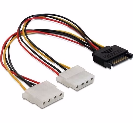 Delock Power Adapter SATA 15-pin samec na 2x Molex 4-pin samice, 20cm