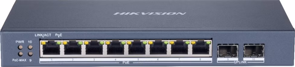 Hikvision DS-3E1510P-SI - Smart managed switch 8x Gb PoE + 2x Gb SFP Uplink, 110W, Super PoE - dosah až 300m
