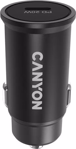 Canyon C-20, vysokorýchlostná autonabíjačka, 1xUSB-C, 20W PD, 4 úrovne ochrany, čierna