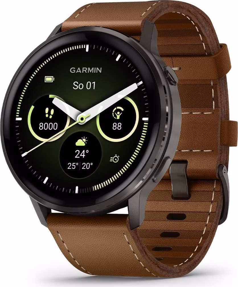 Garmin Venu 4 (45 mm) Slate / Černý silikonový řemínek a Hnědý kožený řemínek, EU