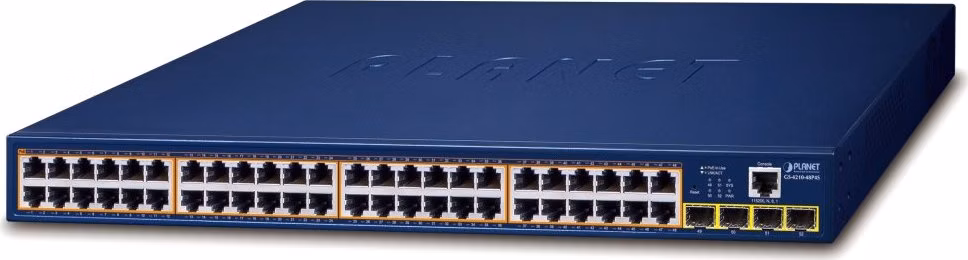 Planet GS-4210-48P4S L2 switch, 48x1Gb, 4x1Gb SFP, 48x PoE 802.3at 600W, QoS
