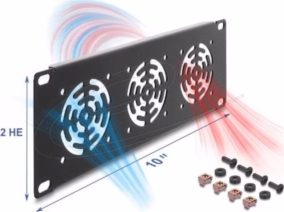 Delock 10” kryt racku na 3 ventilátory, 60 x 60 mm, 2U, tmavě šedá