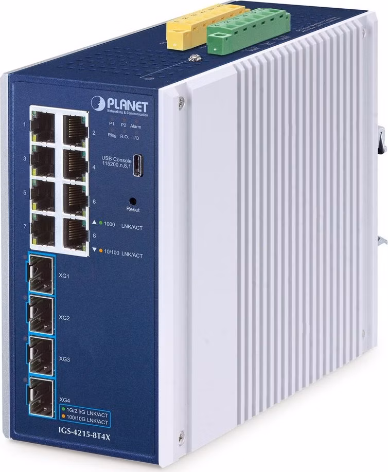 Planet IGS-4215-8T4X průmyslový L2/L4 switch, 8x1Gb, 4x10Gb SFP+, -40~75°C, 9-48VDC, IP30, fanless