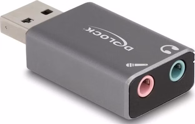 Delock Externí USB zvuková karta se zvukovým adaptérem Plug &amp; Play se 2 x stereofonními konektory 3,5 mm pro PC, laptop