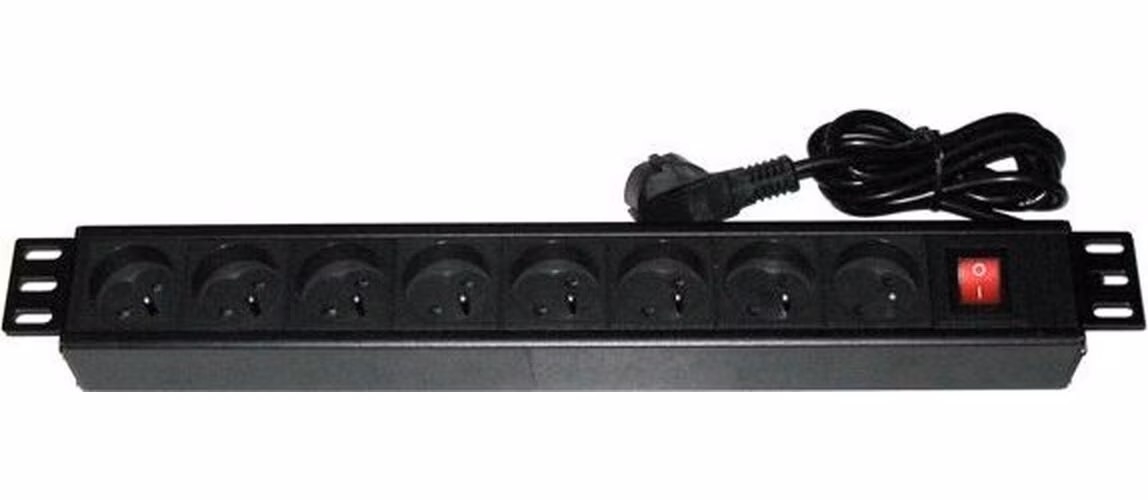 19" rozvádzač 8x230V, ČSN, spínač, indikátor napätia, kábel 1,8 m, výška 1.5U