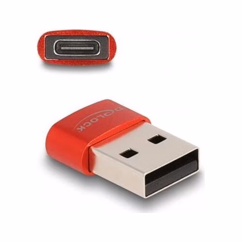 Delock Adaptér USB 2.0, ze zástrčkového konektoru USB Typu-A na zásuvkový konektor USB Type-C™, červená