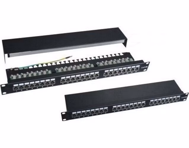 19" Patch panel XtendLan 24portový, STP, Cat5E, dvojitá svorkovnica, čierny