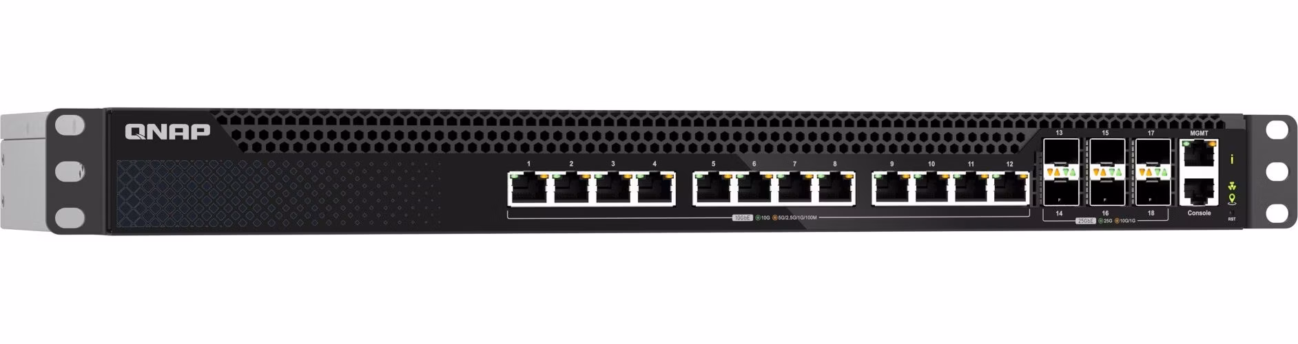 QNAP riadený switch QSW-M5218-6F12T (6x 25GbE SFP28 port, 12x 10GbE RJ45 port, L3)