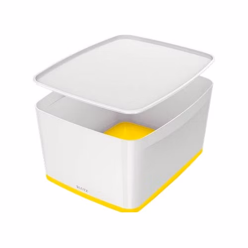 LEITZ Úložný box s víkem MyBox, velikost L, bílá/žlutá
