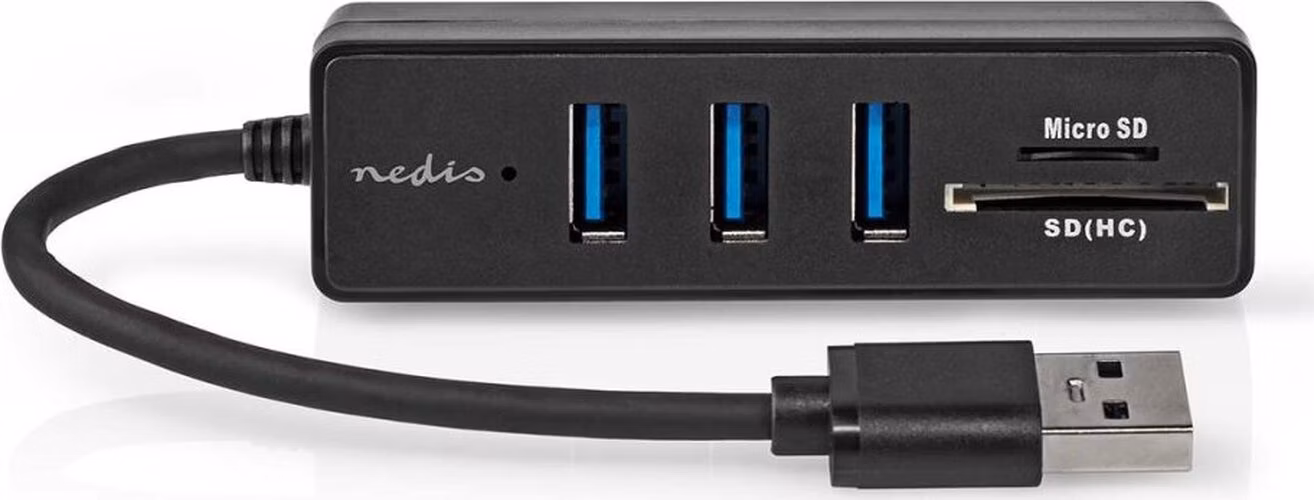 Nedis CCGB61250BK01 - USB hub| USB-A Zástrčka | 3x USB A Zásuvka | 5 Portů | USB 3.2 Gen 1 | Napájení z USB | 5 Gbps |