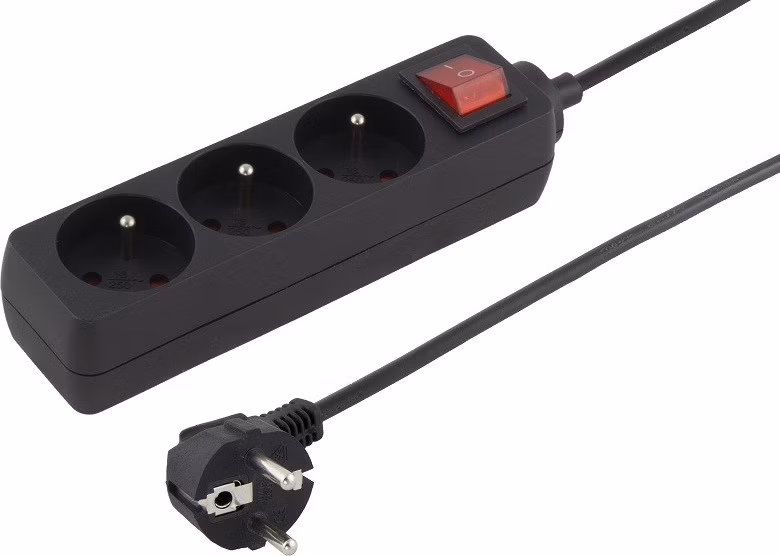 PremiumCord Prodlužovací přívod 230V 2m 3 zásuvky + vypínač, černý