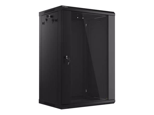 LANBERG 19" RACKOVÁ SKŘÍŇ PRO MONTÁŽ NA STĚNU 18U/600X450 (v rozloženém stavu) S PROSKLENÝMI DVEŘMI ČERNÁ  V2