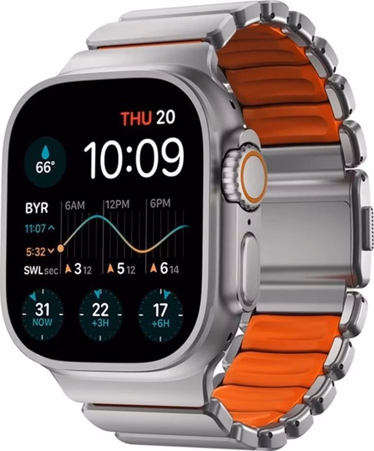 Nomad remienok Stratos pre Apple Watch 44-49mm - Ultra Orange/Natural Hardware