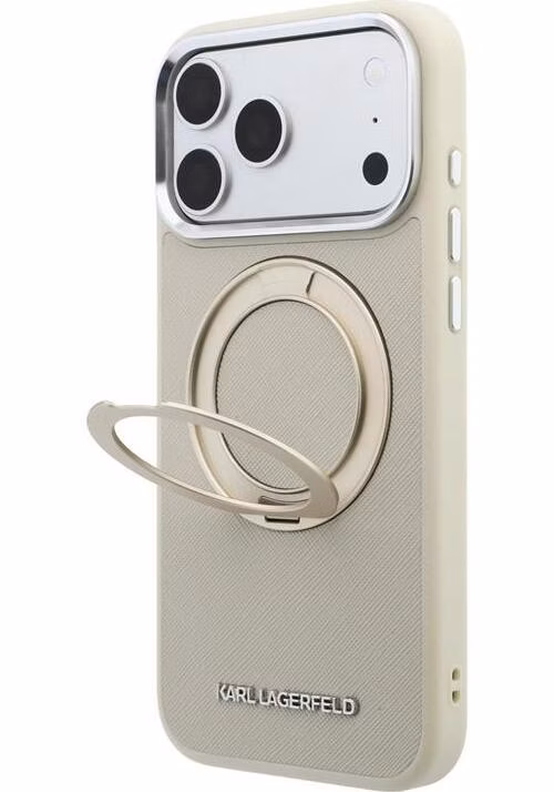 Karl Lagerfeld PU Saffiano Ring Stand MagSafe kryt iPhone 18 Pro Max béžový