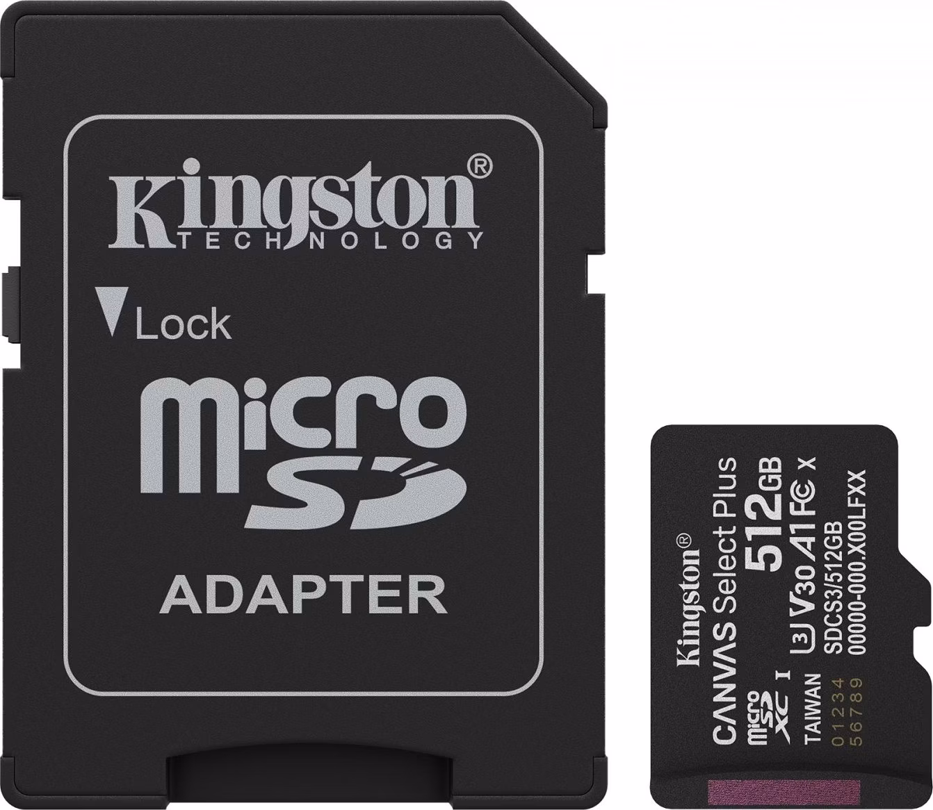 512 GB . microSDXC karta Kingston Canvas Select Plus U3, V30, A1 (r/w 150MB/s) + adaptér