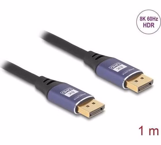 Delock DisplayPort kabel 8K 60 Hz 1 m lila kovový